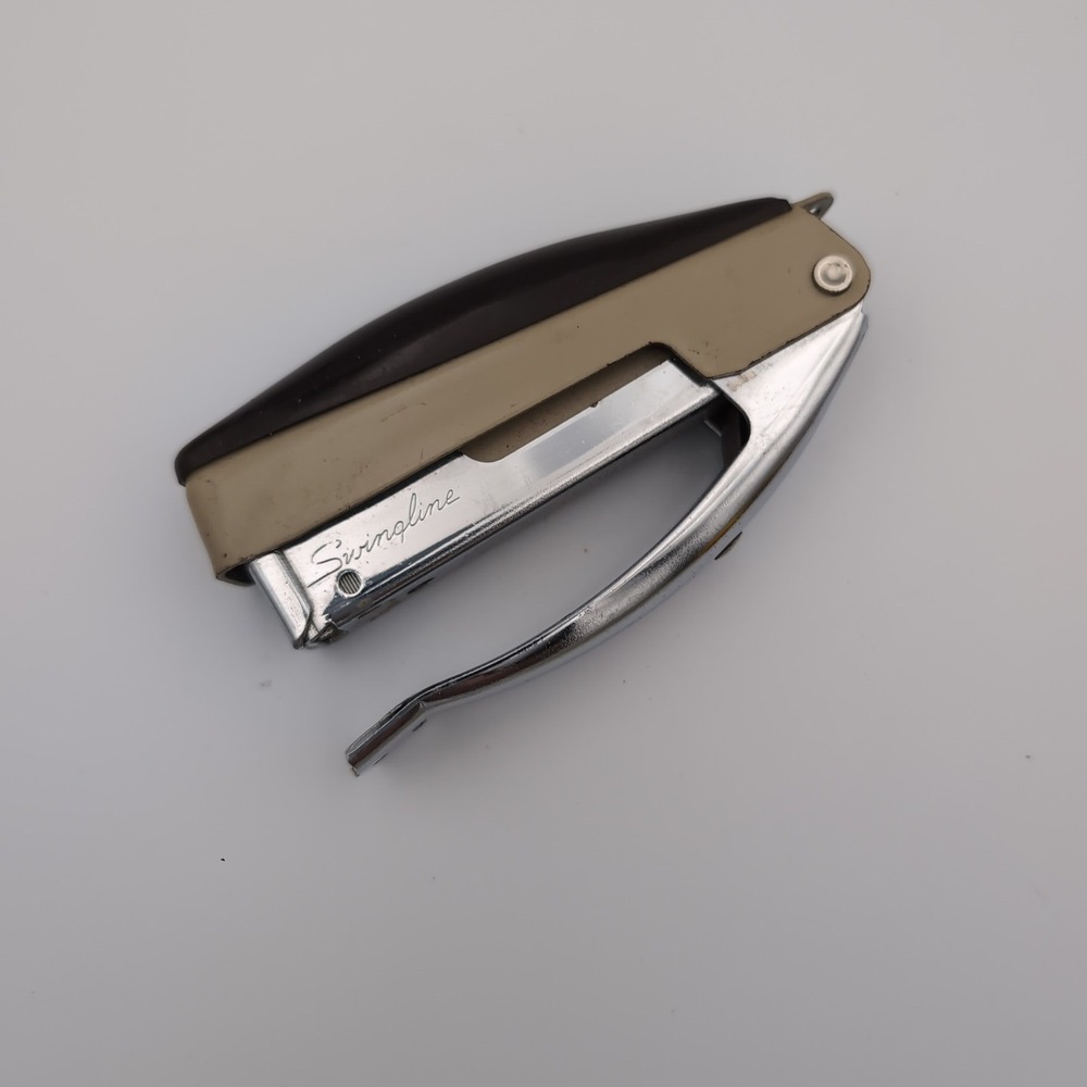 Vintage Swingline 99 Plier Stapler Tan Brown Chrome Handheld USA Made
